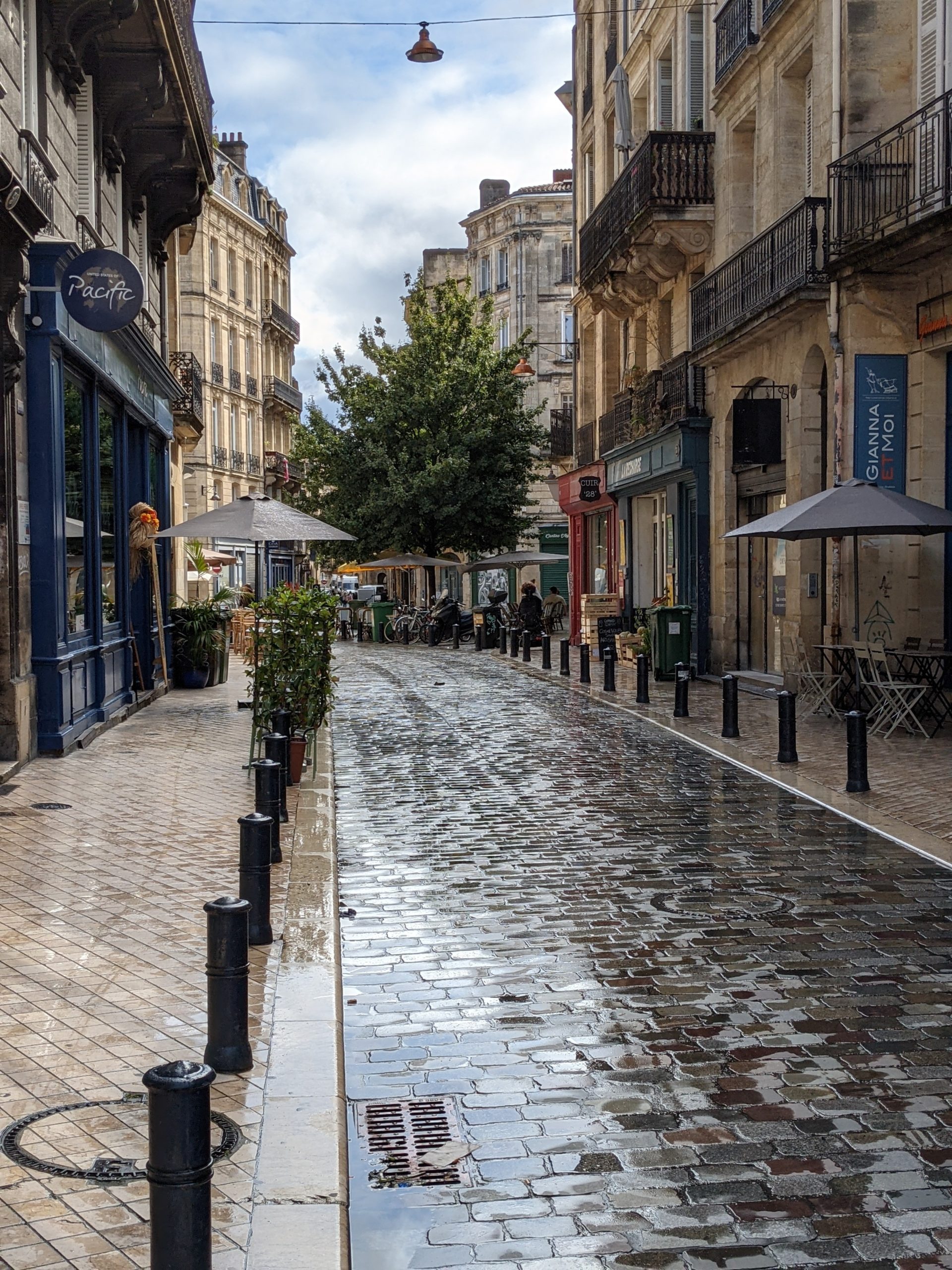 Wet cobbled street in Bordeaux 